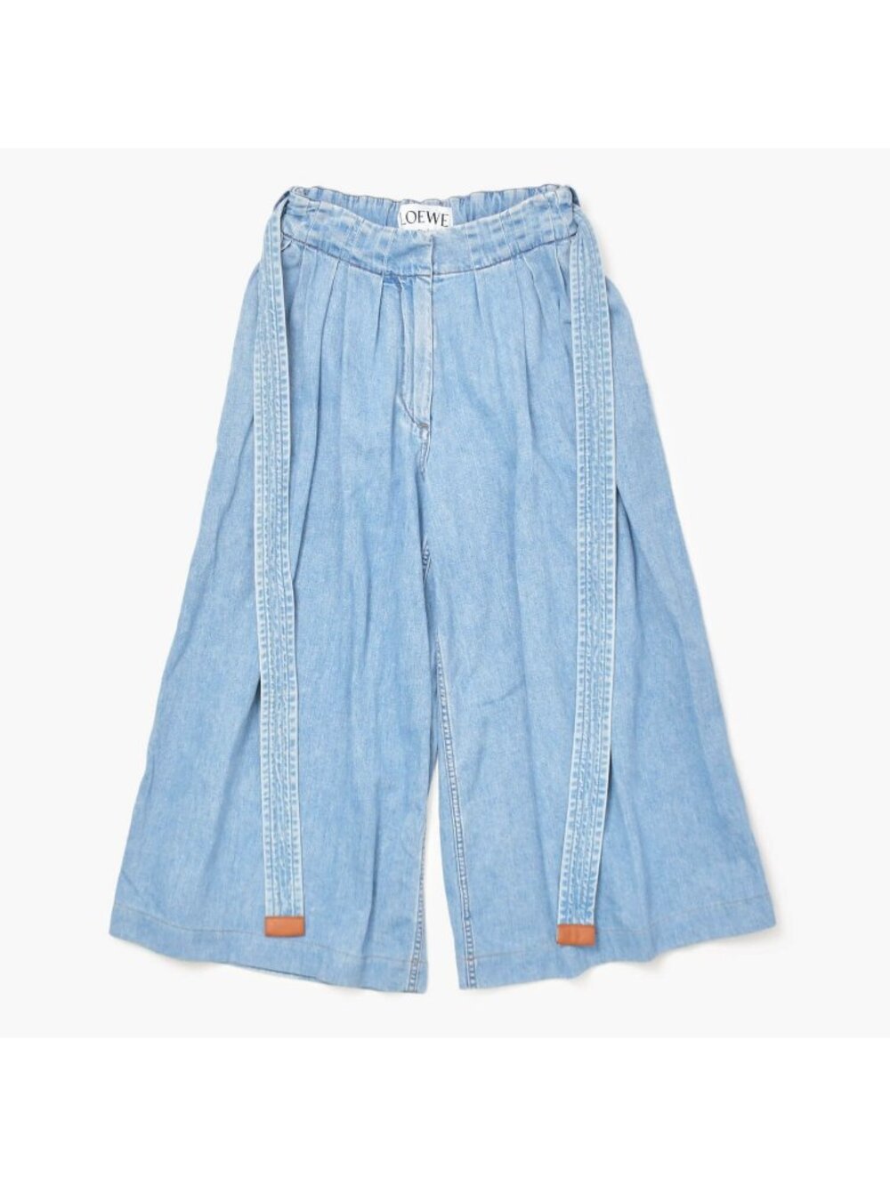 Loewe Belt Wide Denim Pants Sky Blue Cotton 32